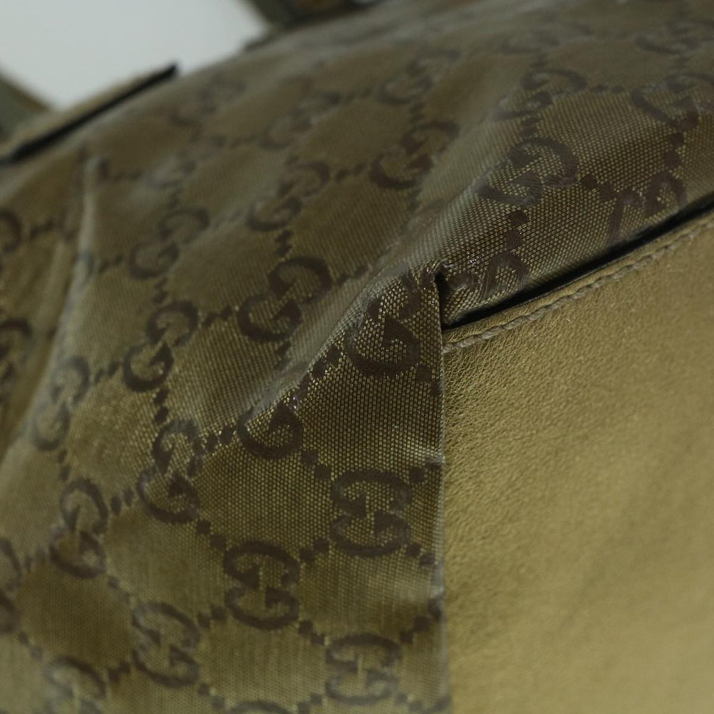GUCCI GG Crystal Sherry Line Tote Bag Gold Tone Brown gray 131228 tb959