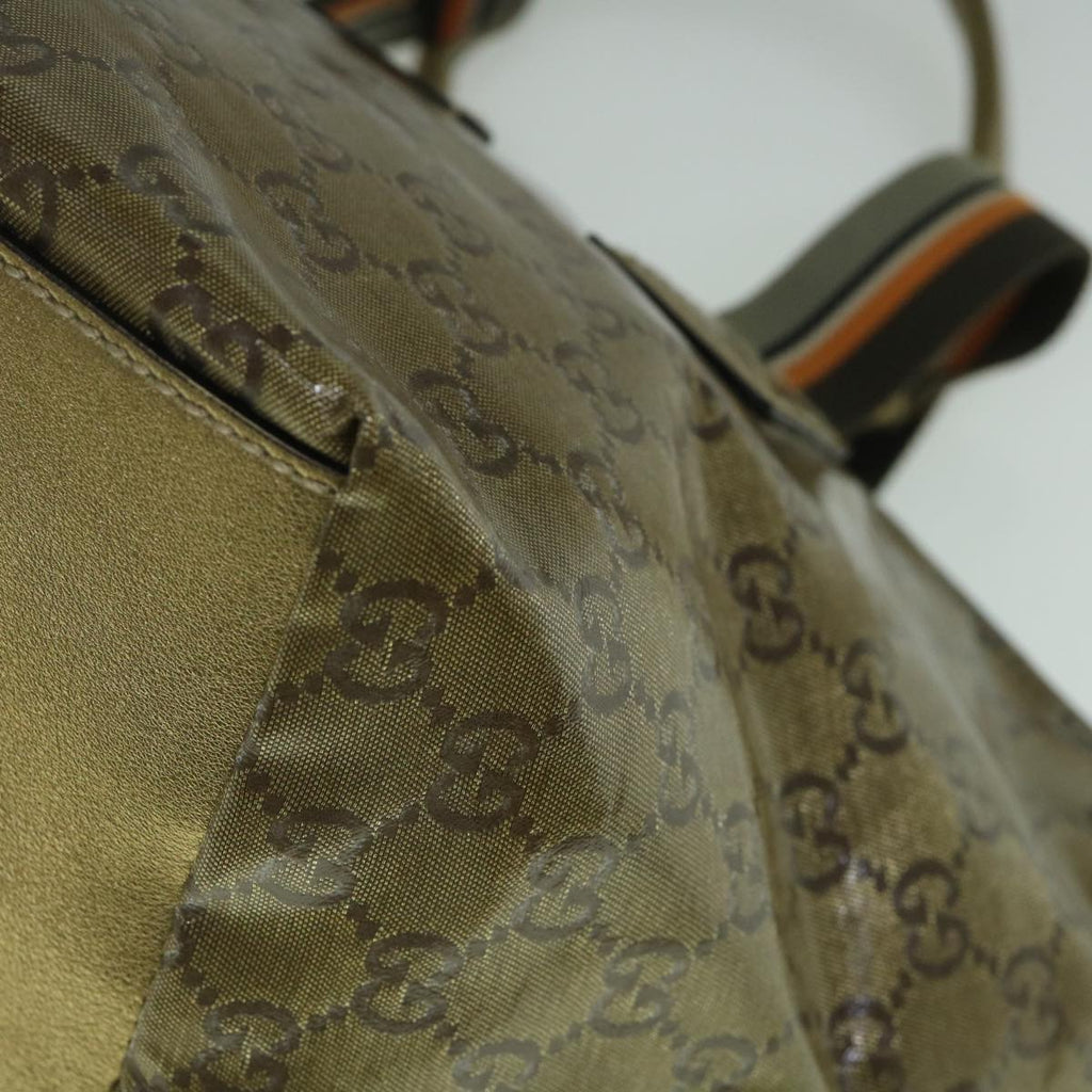 GUCCI GG Crystal Sherry Line Tote Bag Gold Tone Brown gray 131228 tb959