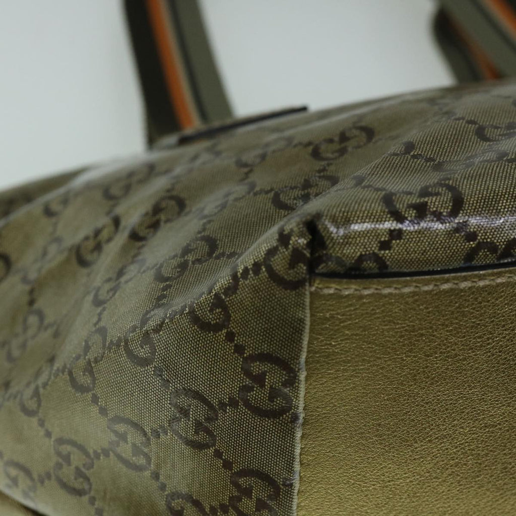 GUCCI GG Crystal Sherry Line Tote Bag Gold Tone Brown gray 131228 tb959