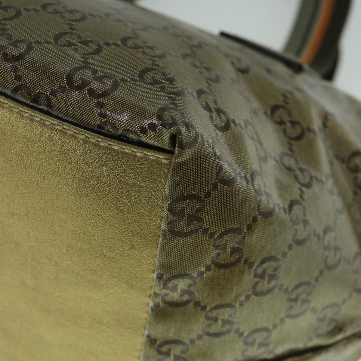 GUCCI GG Crystal Sherry Line Tote Bag Gold Tone Brown gray 131228 tb959