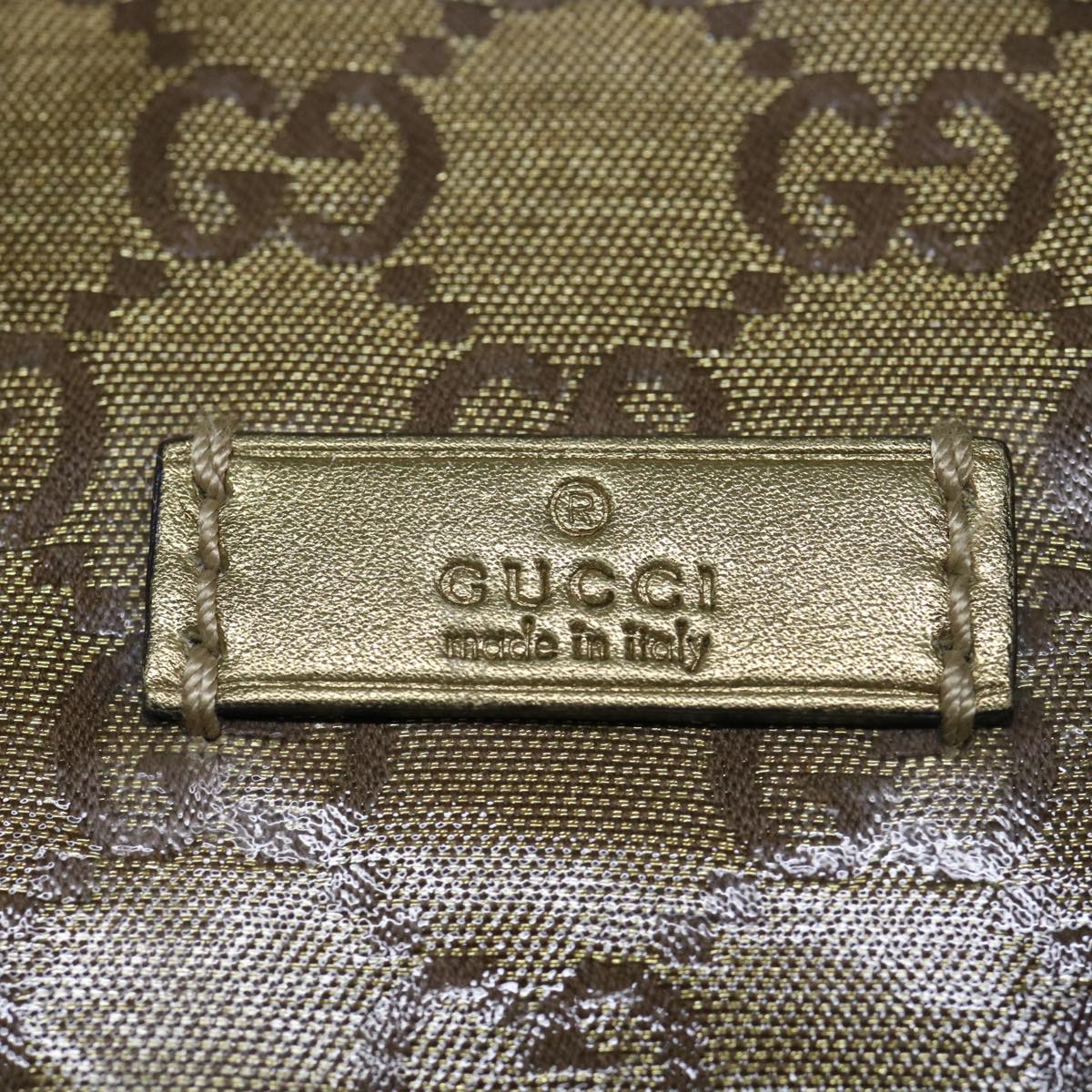 GUCCI GG Crystal Sherry Line Tote Bag Gold Tone Brown gray 131228 tb959