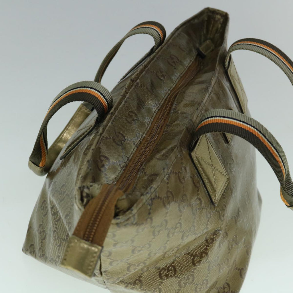 GUCCI GG Crystal Sherry Line Tote Bag Gold Tone Brown gray 131228 tb959