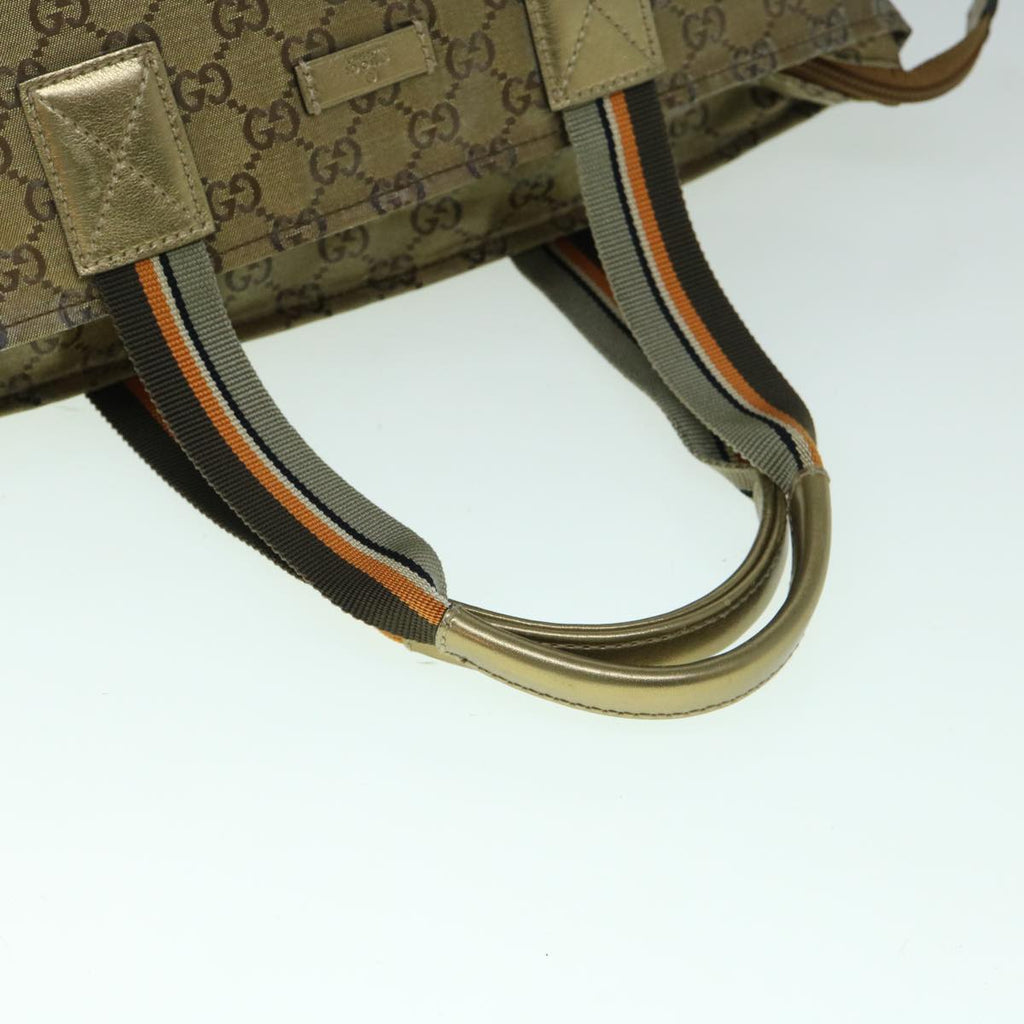 GUCCI GG Crystal Sherry Line Tote Bag Gold Tone Brown gray 131228 tb959