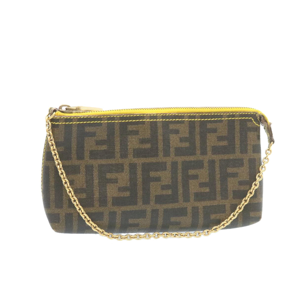 FENDI Zucca Canvas Chain Accessory Pouch Brown Black th2113