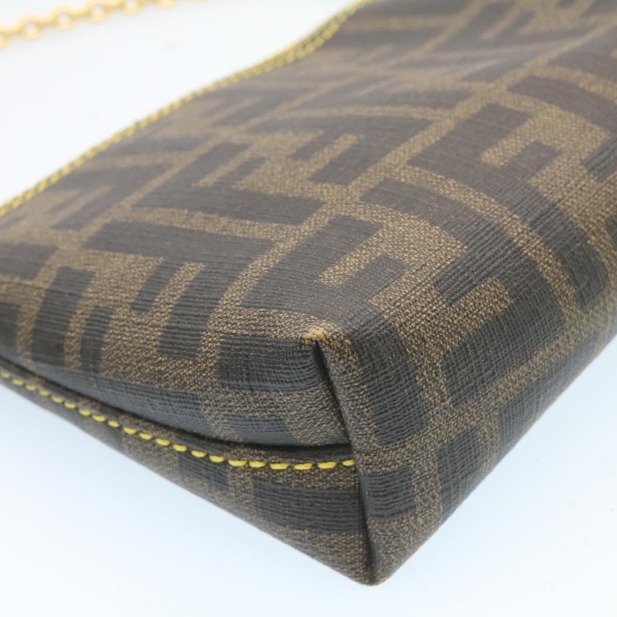 FENDI Zucca Canvas Chain Accessory Pouch Brown Black th2113