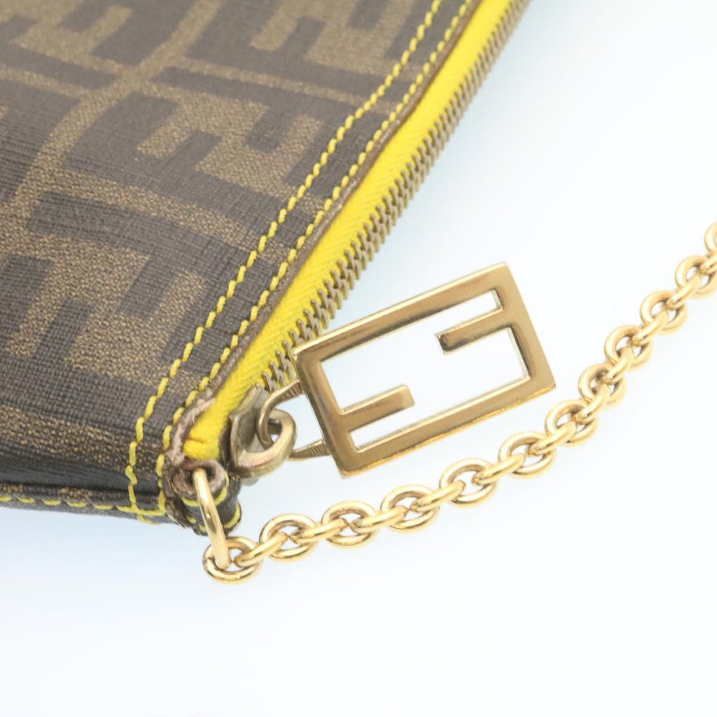 FENDI Zucca Canvas Chain Accessory Pouch Brown Black th2113