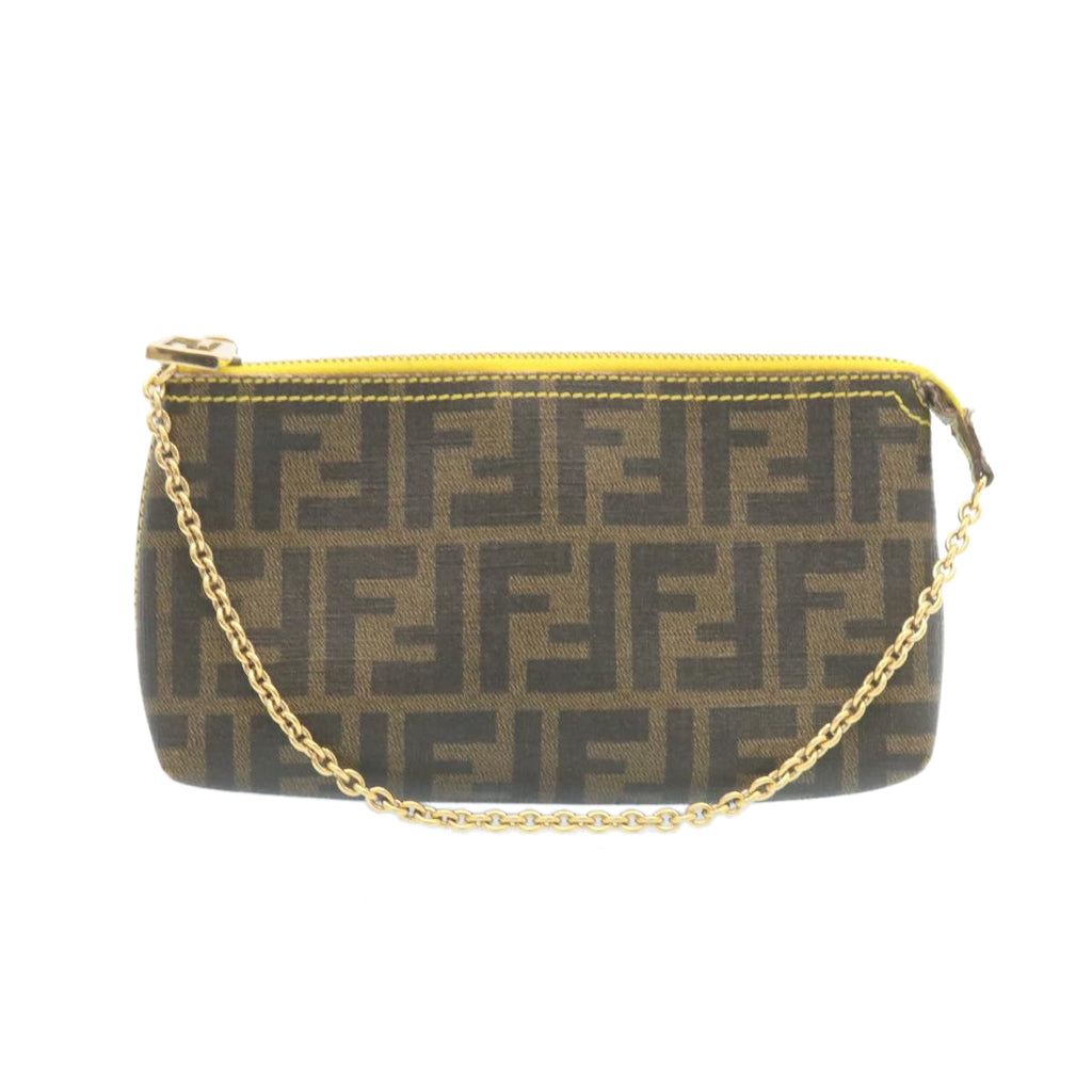 FENDI Zucca Canvas Chain Accessory Pouch Brown Black th2113