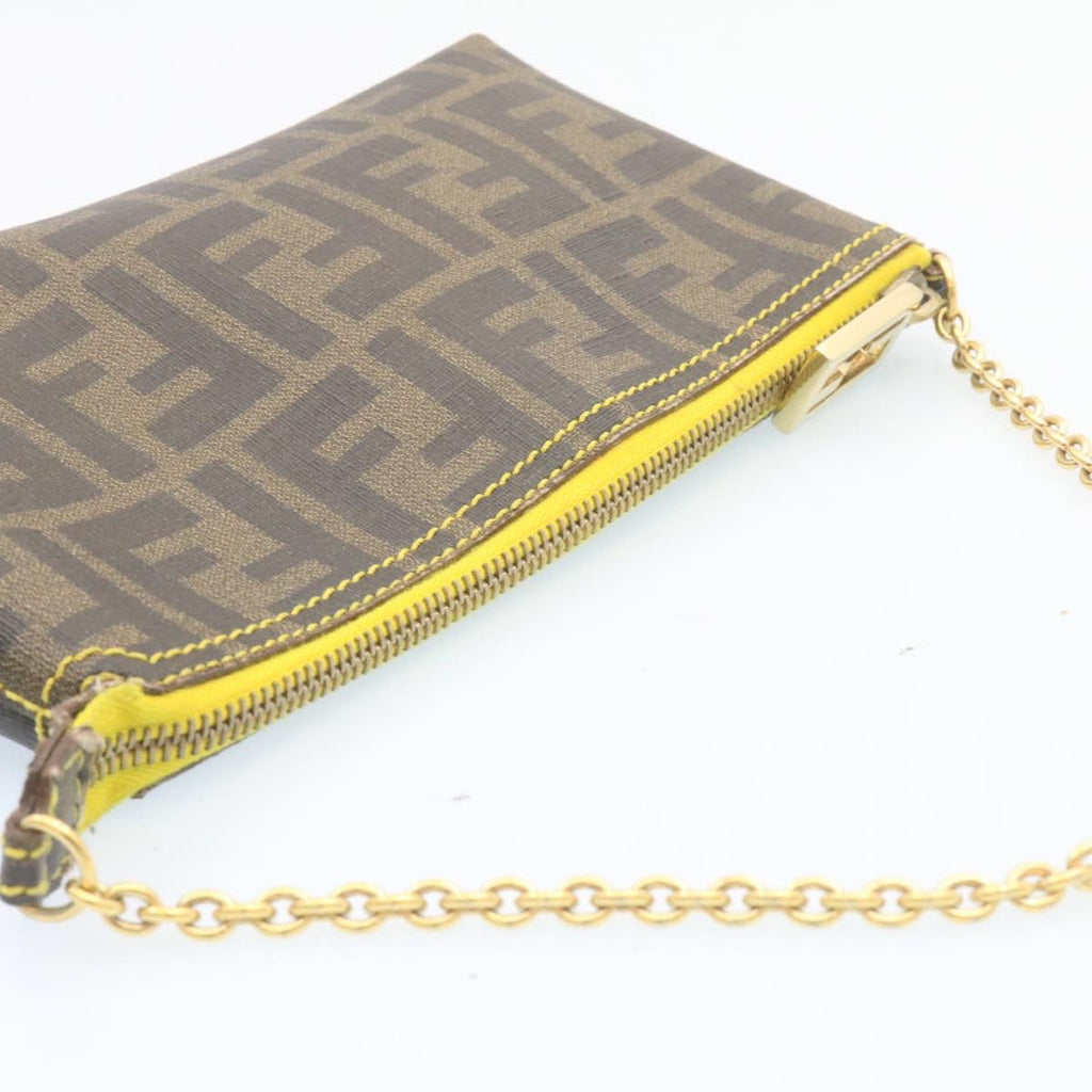 FENDI Zucca Canvas Chain Accessory Pouch Brown Black th2113