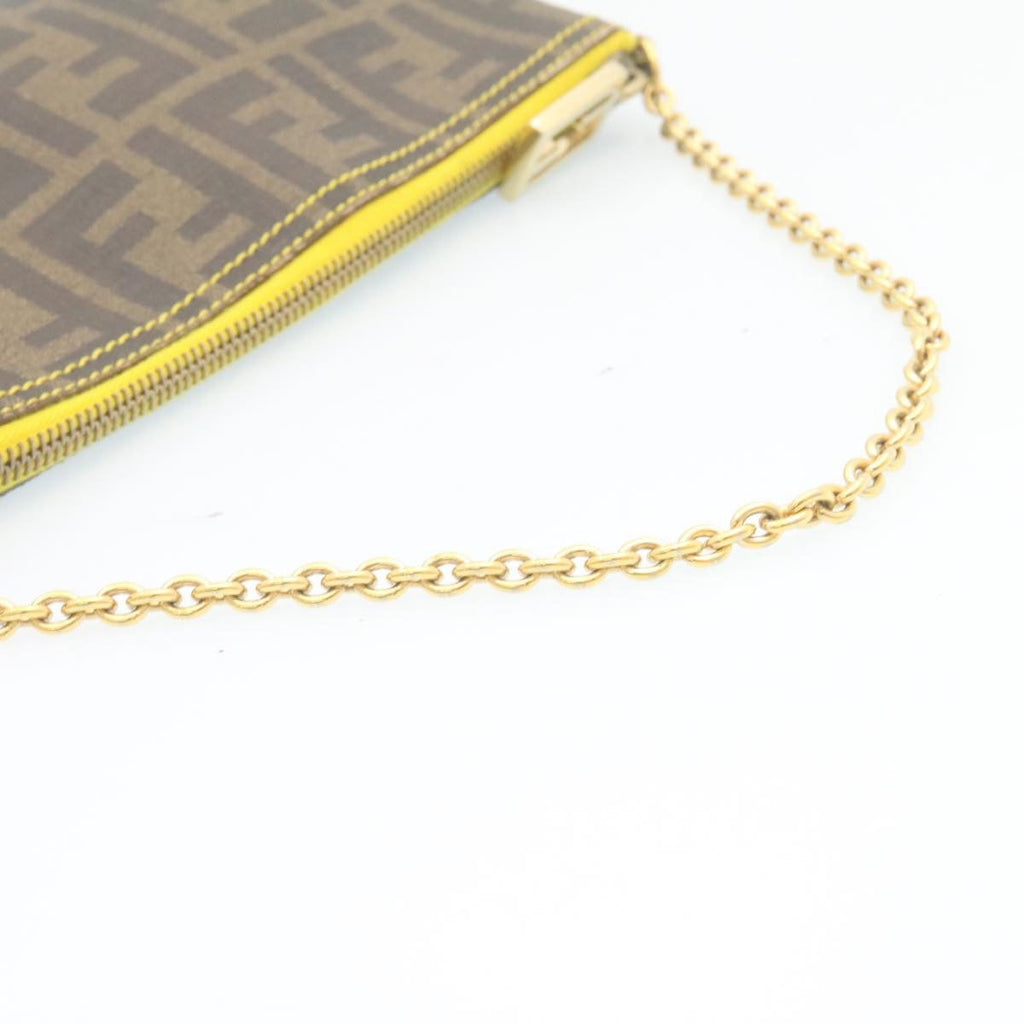 FENDI Zucca Canvas Chain Accessory Pouch Brown Black th2113