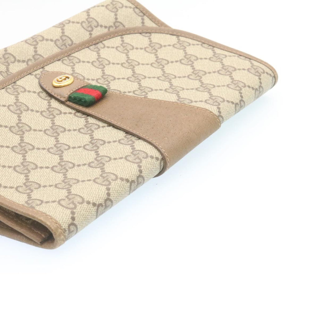 GUCCI Web Sherry Line GG Canvas Clutch Bag Beige Red Green th2124