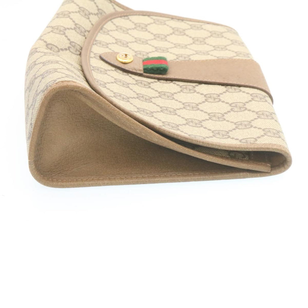 GUCCI Web Sherry Line GG Canvas Clutch Bag Beige Red Green th2124