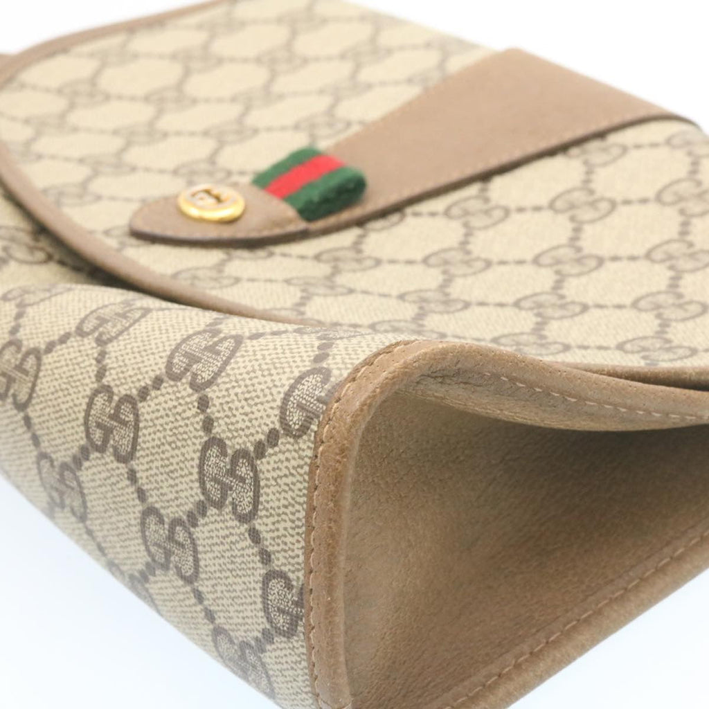 GUCCI Web Sherry Line GG Canvas Clutch Bag Beige Red Green th2124