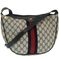 GUCCI Sherry Line GG Canvas Shoulder Bag PVC Leather Navy Red th2484