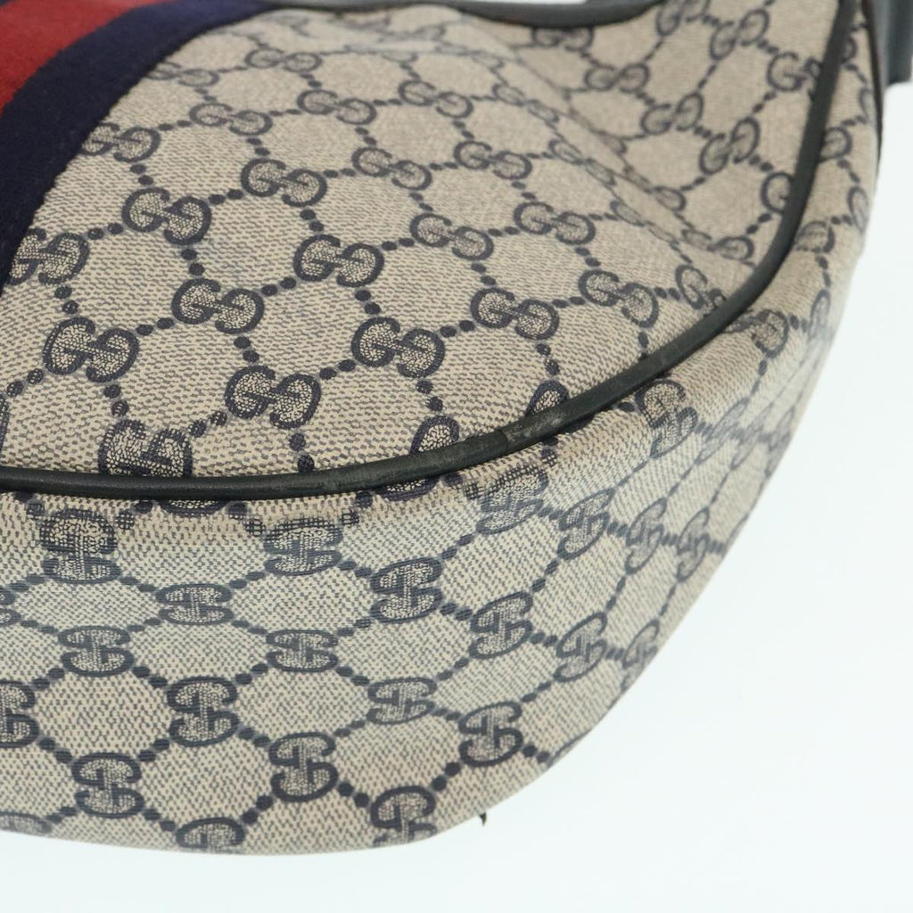 GUCCI Sherry Line GG Canvas Shoulder Bag PVC Leather Navy Red th2484