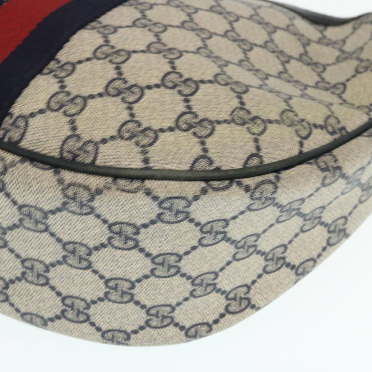 GUCCI Sherry Line GG Canvas Shoulder Bag PVC Leather Navy Red th2484
