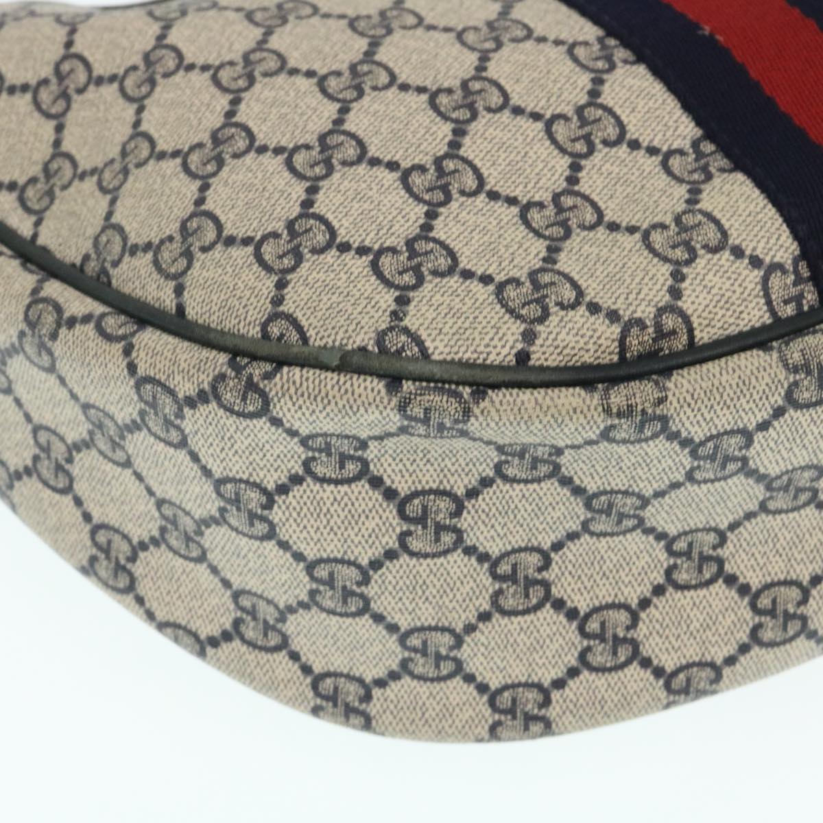 GUCCI Sherry Line GG Canvas Shoulder Bag PVC Leather Navy Red th2484