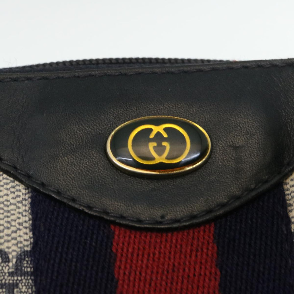 GUCCI Sherry Line GG Canvas Shoulder Bag PVC Leather Navy Red th2484