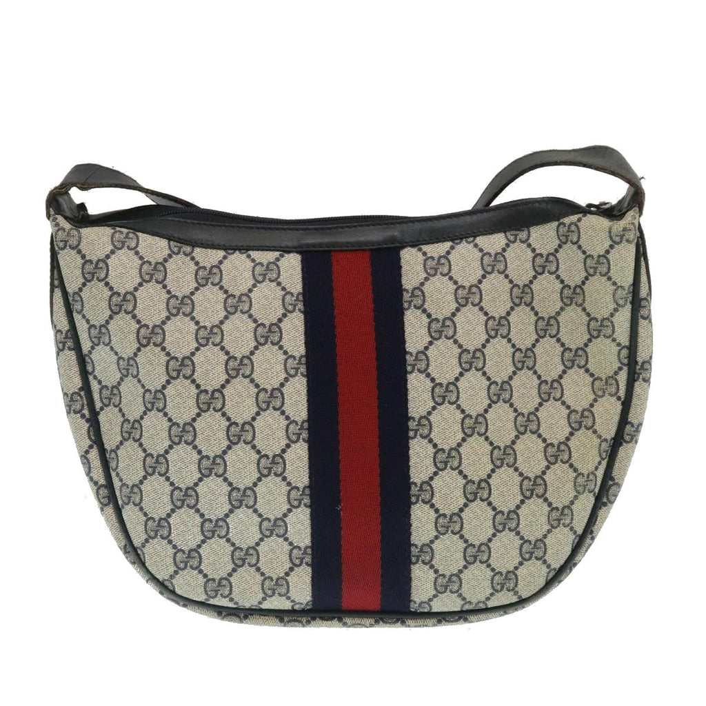 GUCCI Sherry Line GG Canvas Shoulder Bag PVC Leather Navy Red th2484