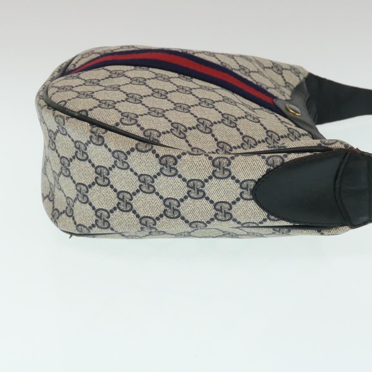 GUCCI Sherry Line GG Canvas Shoulder Bag PVC Leather Navy Red th2484