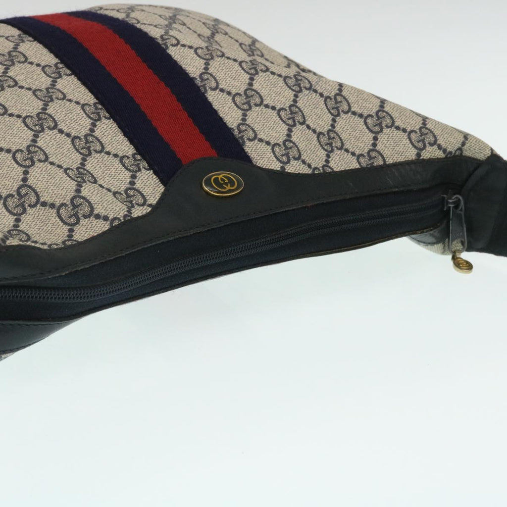 GUCCI Sherry Line GG Canvas Shoulder Bag PVC Leather Navy Red th2484