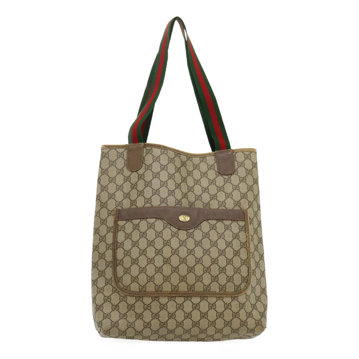 GUCCI Web Sherry Line GG Canvas Tote Bag Red Green Brown th2640