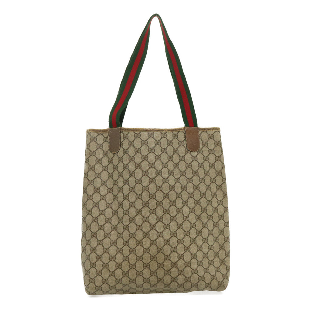 GUCCI Web Sherry Line GG Canvas Tote Bag Red Green Brown th2640