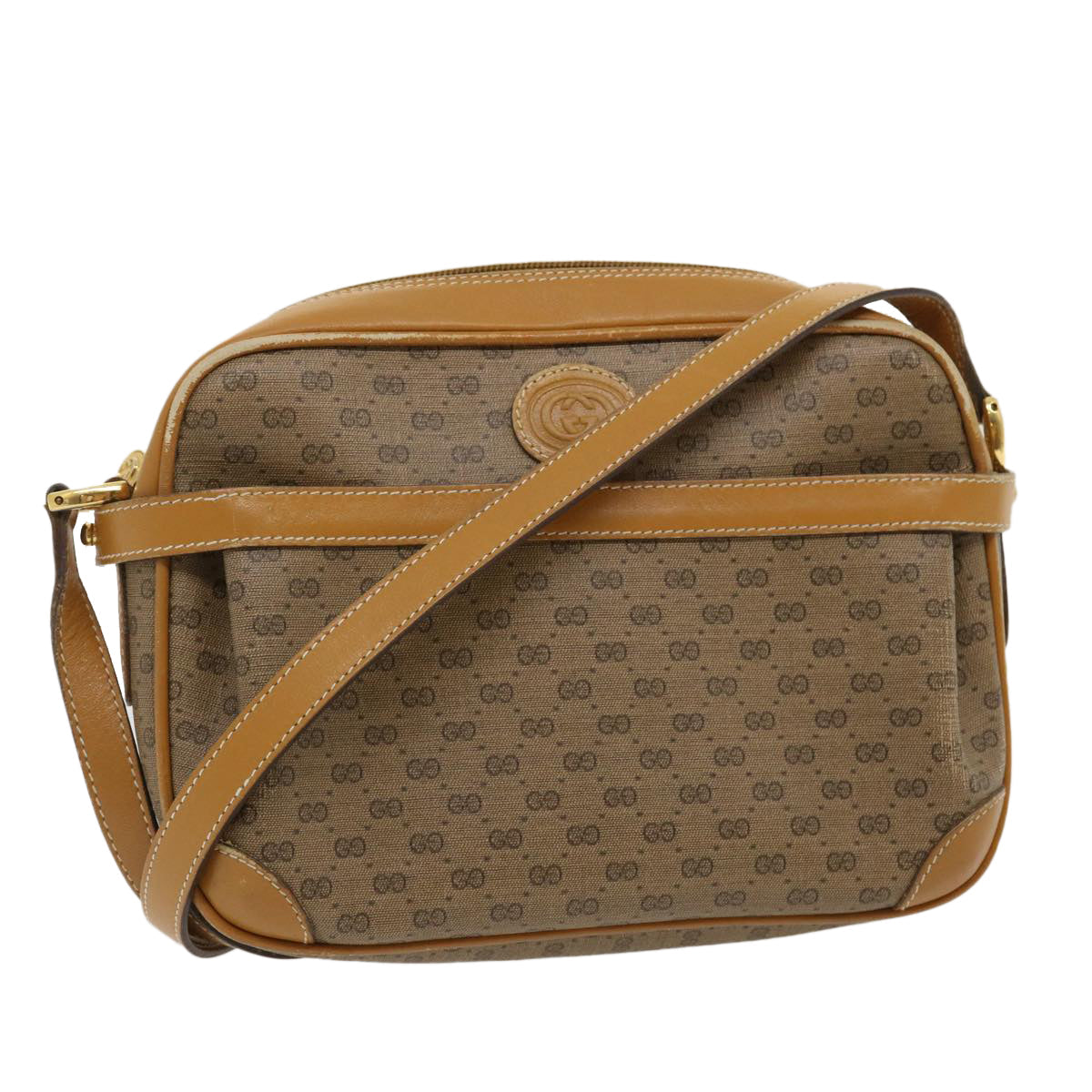 GUCCI Micro GG Canvas Shoulder Bag PVC Leather Beige Brown th2698