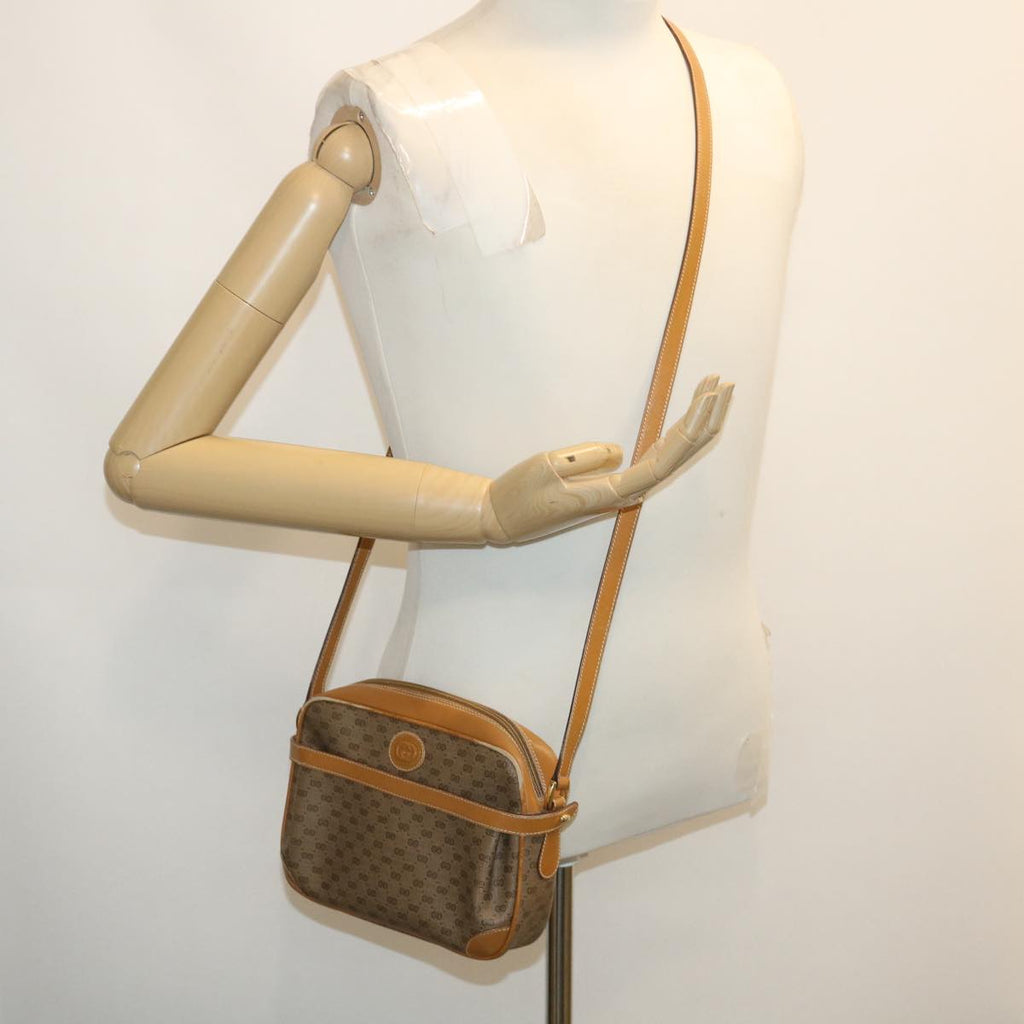 GUCCI Micro GG Canvas Shoulder Bag PVC Leather Beige Brown th2698