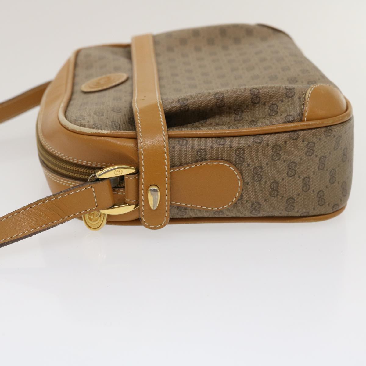 GUCCI Micro GG Canvas Shoulder Bag PVC Leather Beige Brown th2698