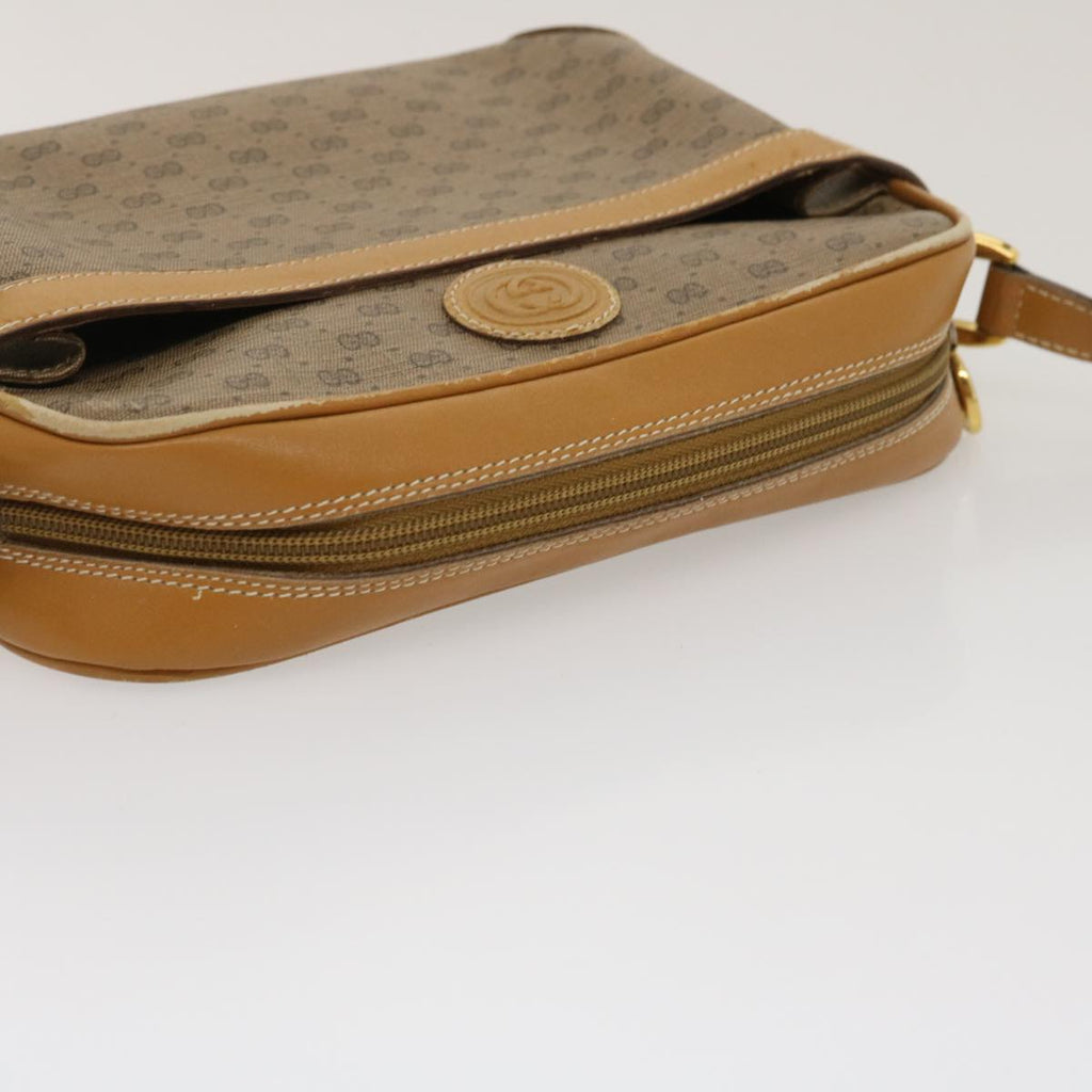 GUCCI Micro GG Canvas Shoulder Bag PVC Leather Beige Brown th2698