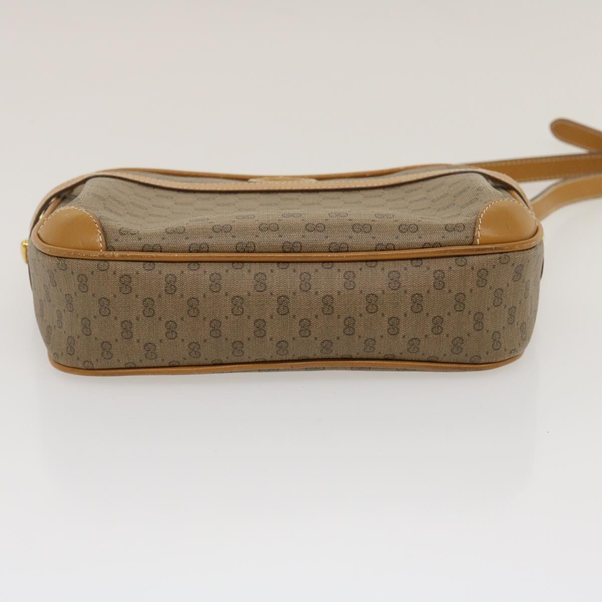 GUCCI Micro GG Canvas Shoulder Bag PVC Leather Beige Brown th2698