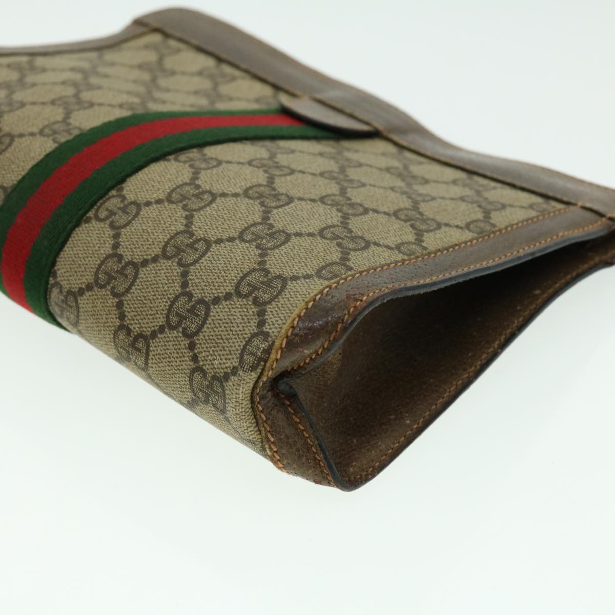 GUCCI GG Canvas Web Sherry Line Clutch Bag Beige Green Red th2821