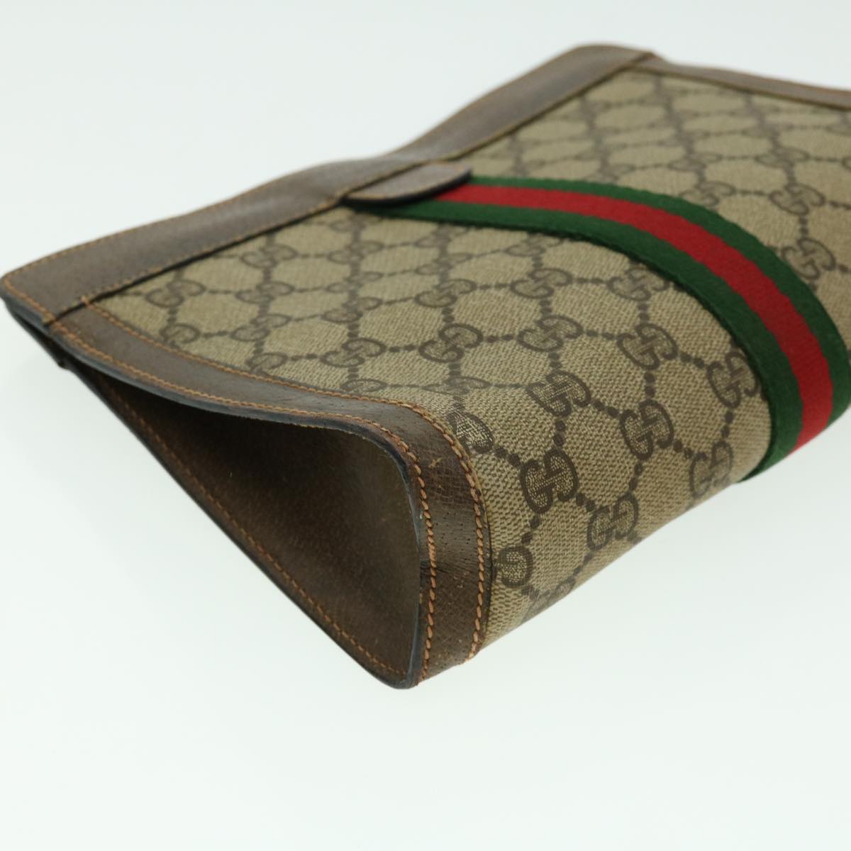 GUCCI GG Canvas Web Sherry Line Clutch Bag Beige Green Red th2821