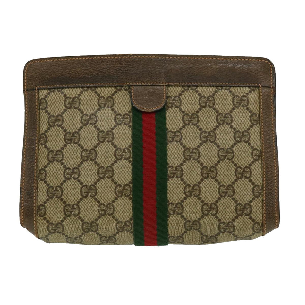 GUCCI GG Canvas Web Sherry Line Clutch Bag Beige Green Red th2821