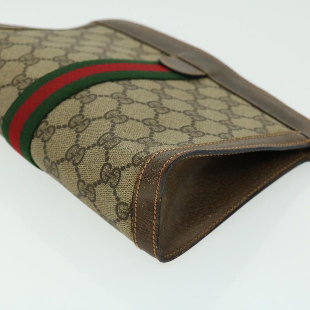 GUCCI GG Canvas Web Sherry Line Clutch Bag Beige Green Red th2821