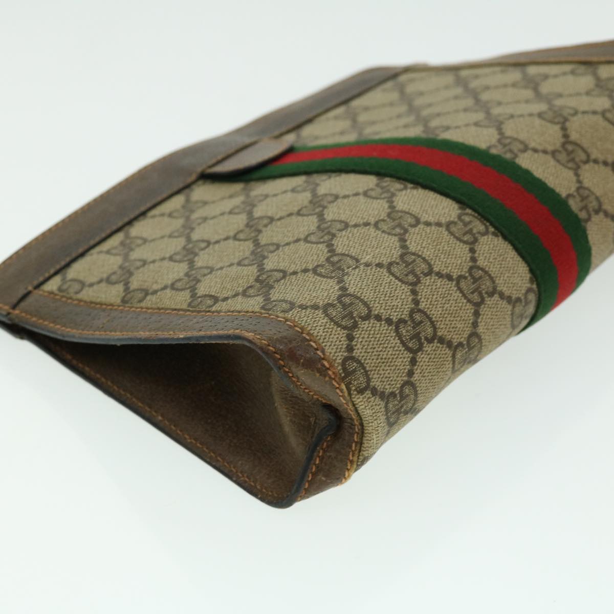 GUCCI GG Canvas Web Sherry Line Clutch Bag Beige Green Red th2821