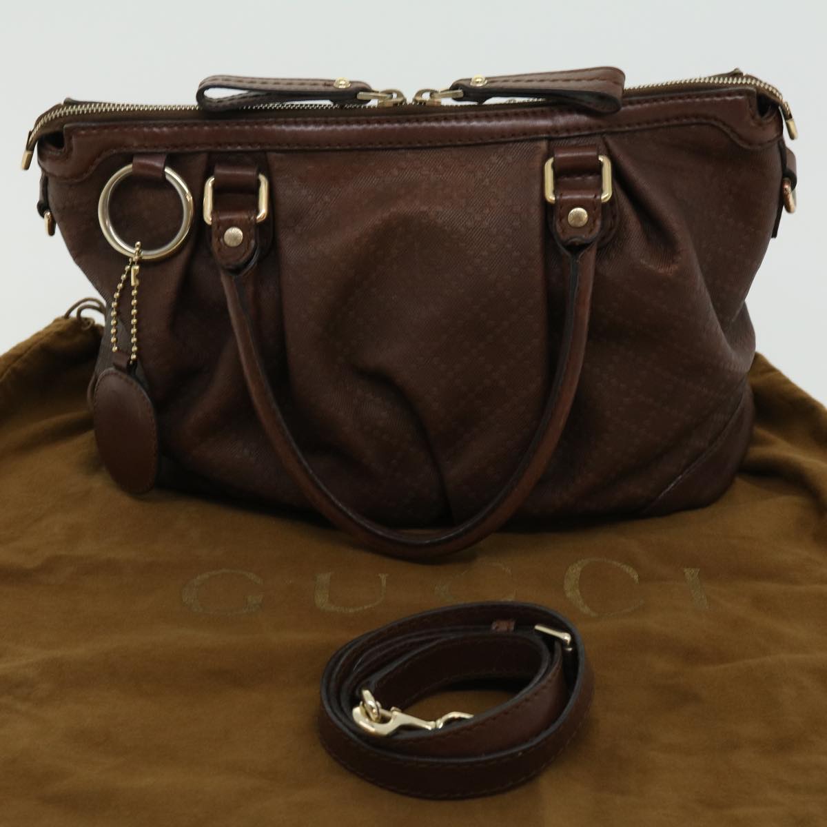 GUCCI Diamant Hand Bag Leather 2way Brown th2885