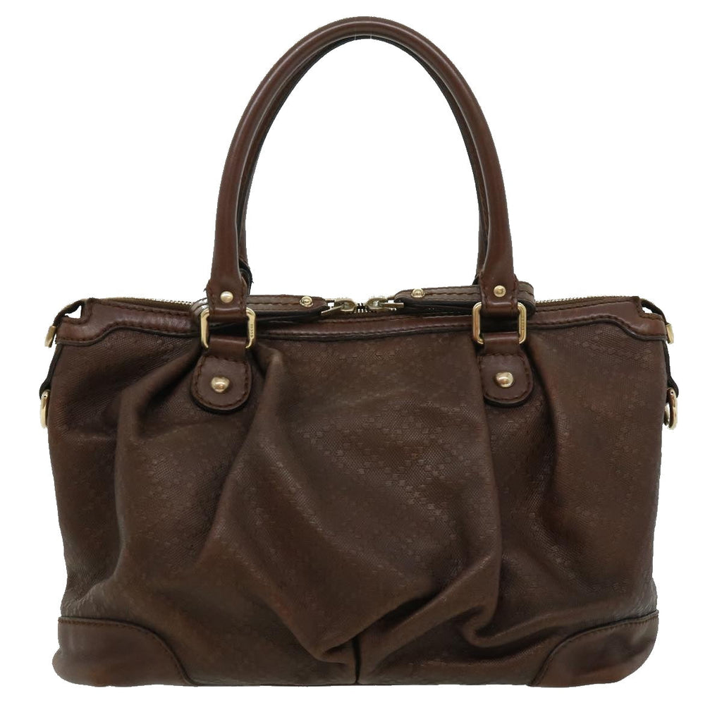 GUCCI Diamant Hand Bag Leather 2way Brown th2885