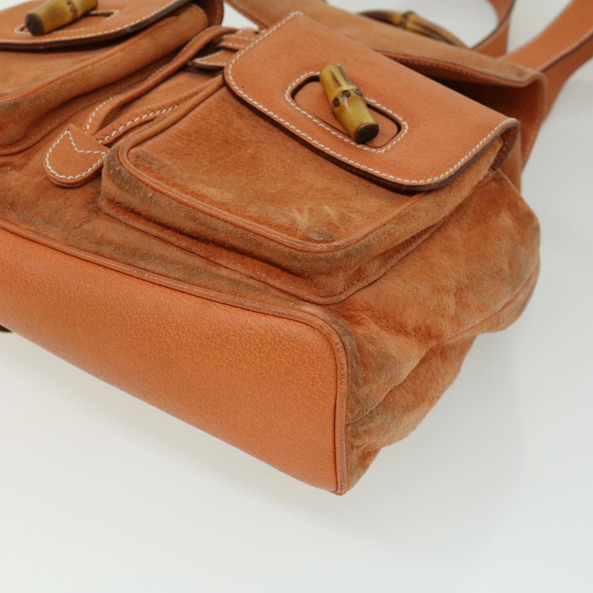 GUCCI Bamboo Backpack Suede Leather Orange th3041
