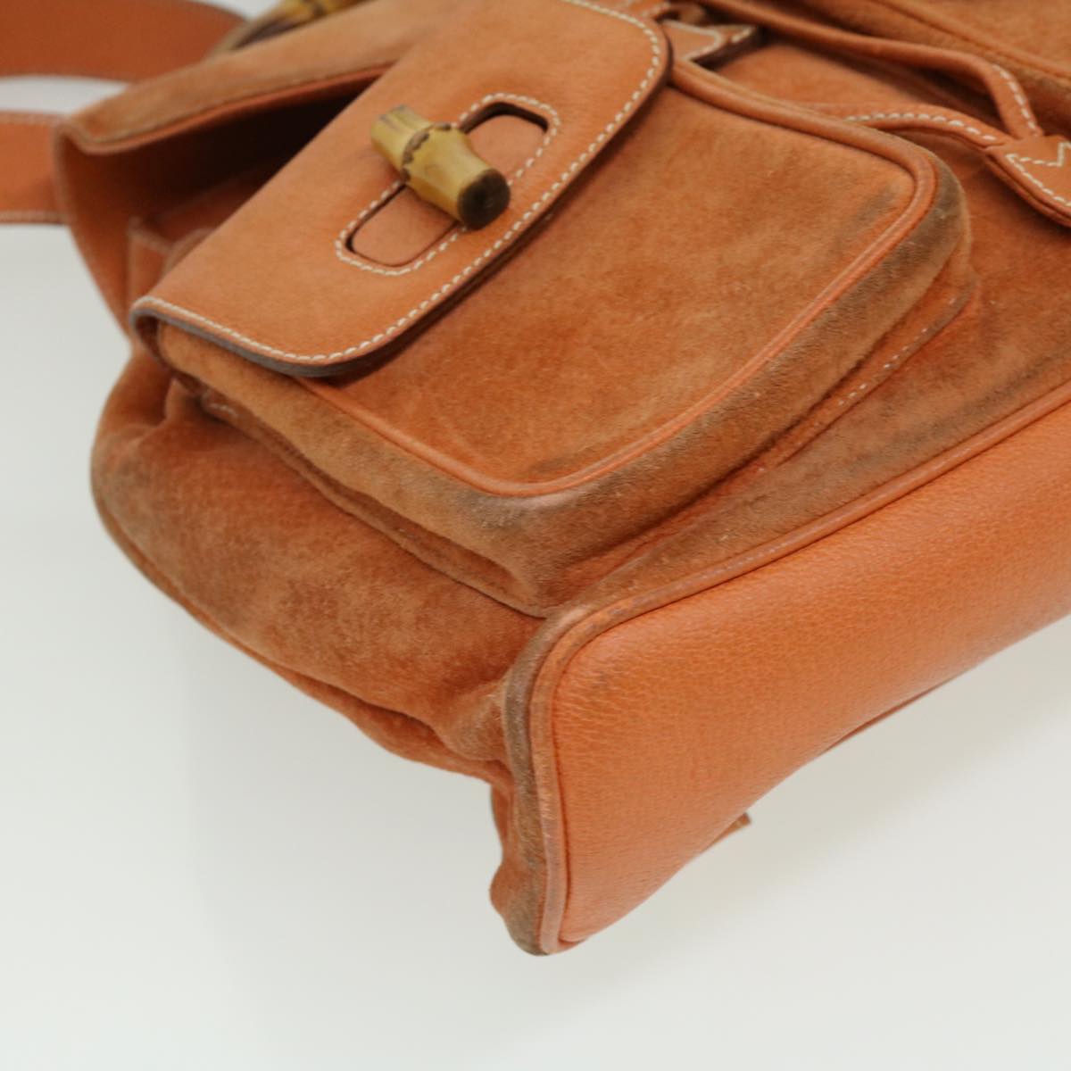 GUCCI Bamboo Backpack Suede Leather Orange th3041