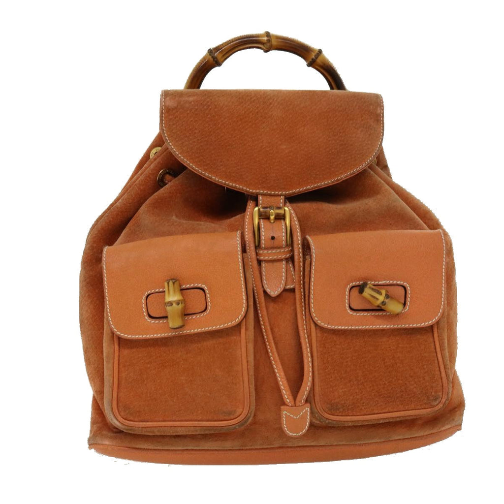 GUCCI Bamboo Backpack Suede Leather Orange th3041