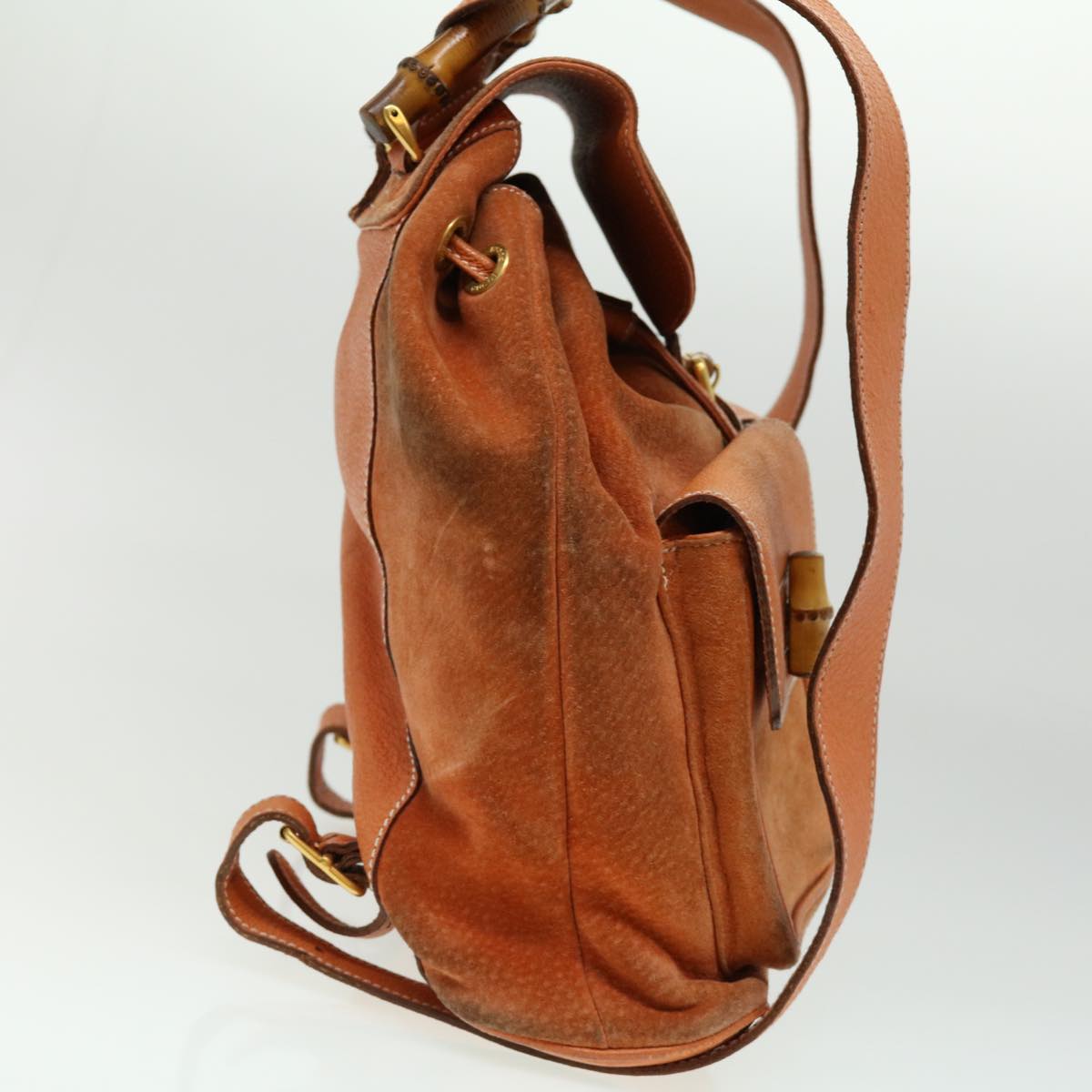 GUCCI Bamboo Backpack Suede Leather Orange th3041