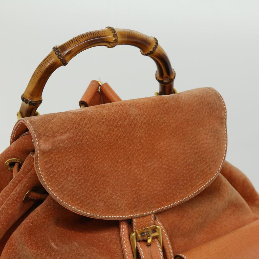 GUCCI Bamboo Backpack Suede Leather Orange th3041
