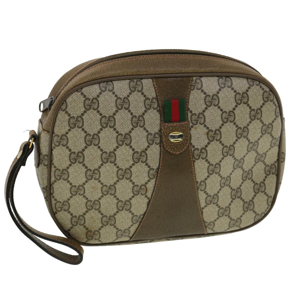 GUCCI GG Canvas Web Sherry Line Clutch Bag PVC Beige Red Green th3090
