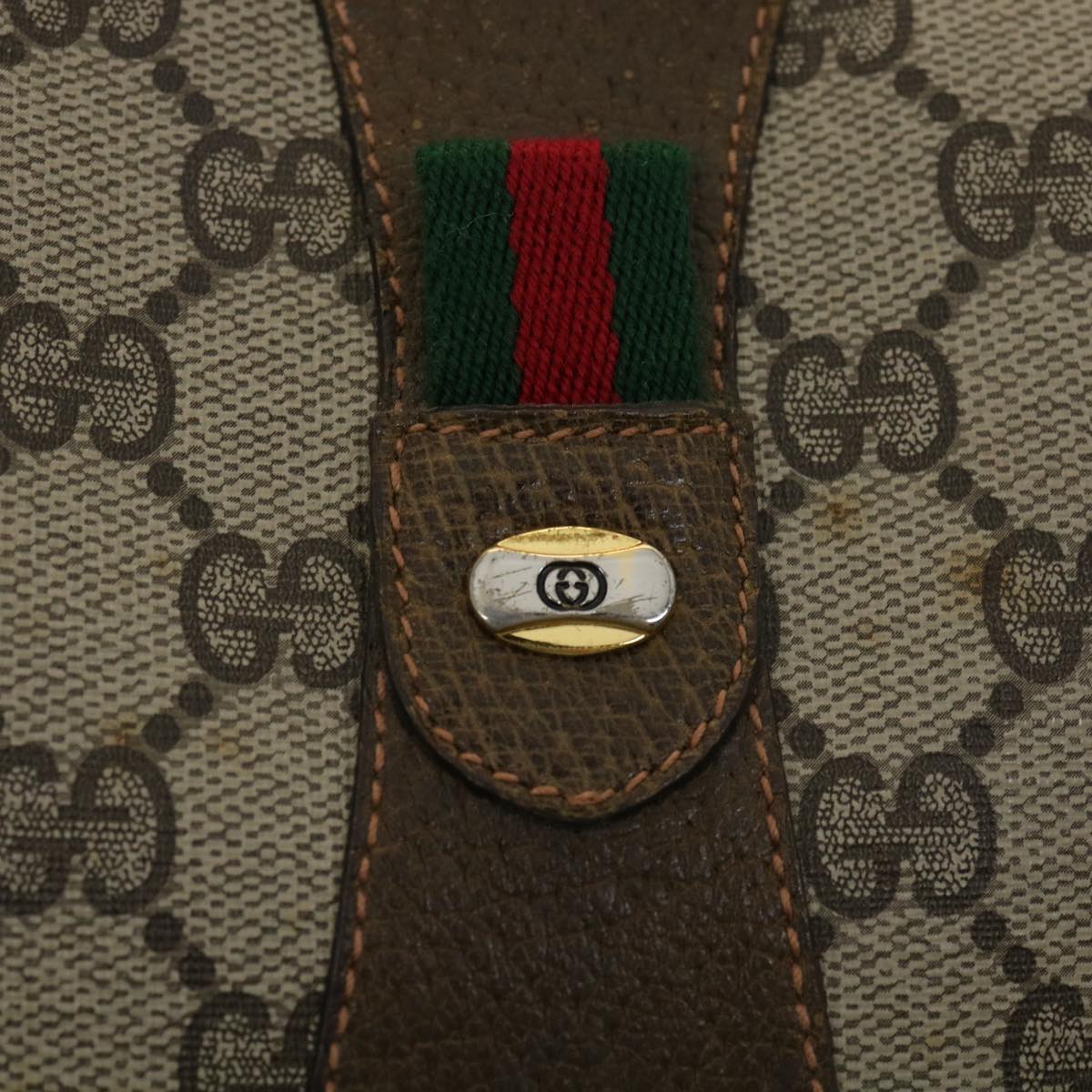 GUCCI GG Canvas Web Sherry Line Clutch Bag PVC Beige Red Green th3090