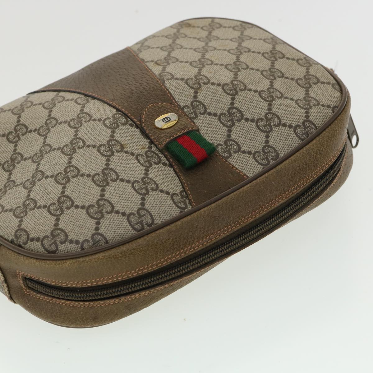 GUCCI GG Canvas Web Sherry Line Clutch Bag PVC Beige Red Green th3090
