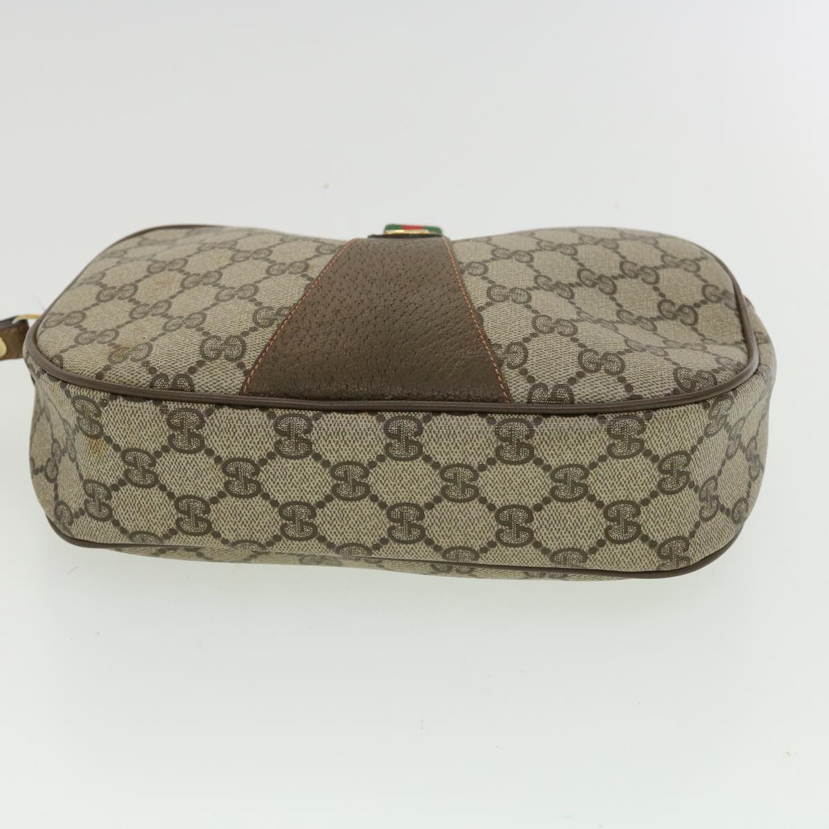 GUCCI GG Canvas Web Sherry Line Clutch Bag PVC Beige Red Green th3090
