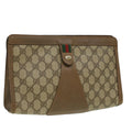 GUCCI Web Sherry Line GG Canvas Clutch Bag PVC Leather Beige Green th3181