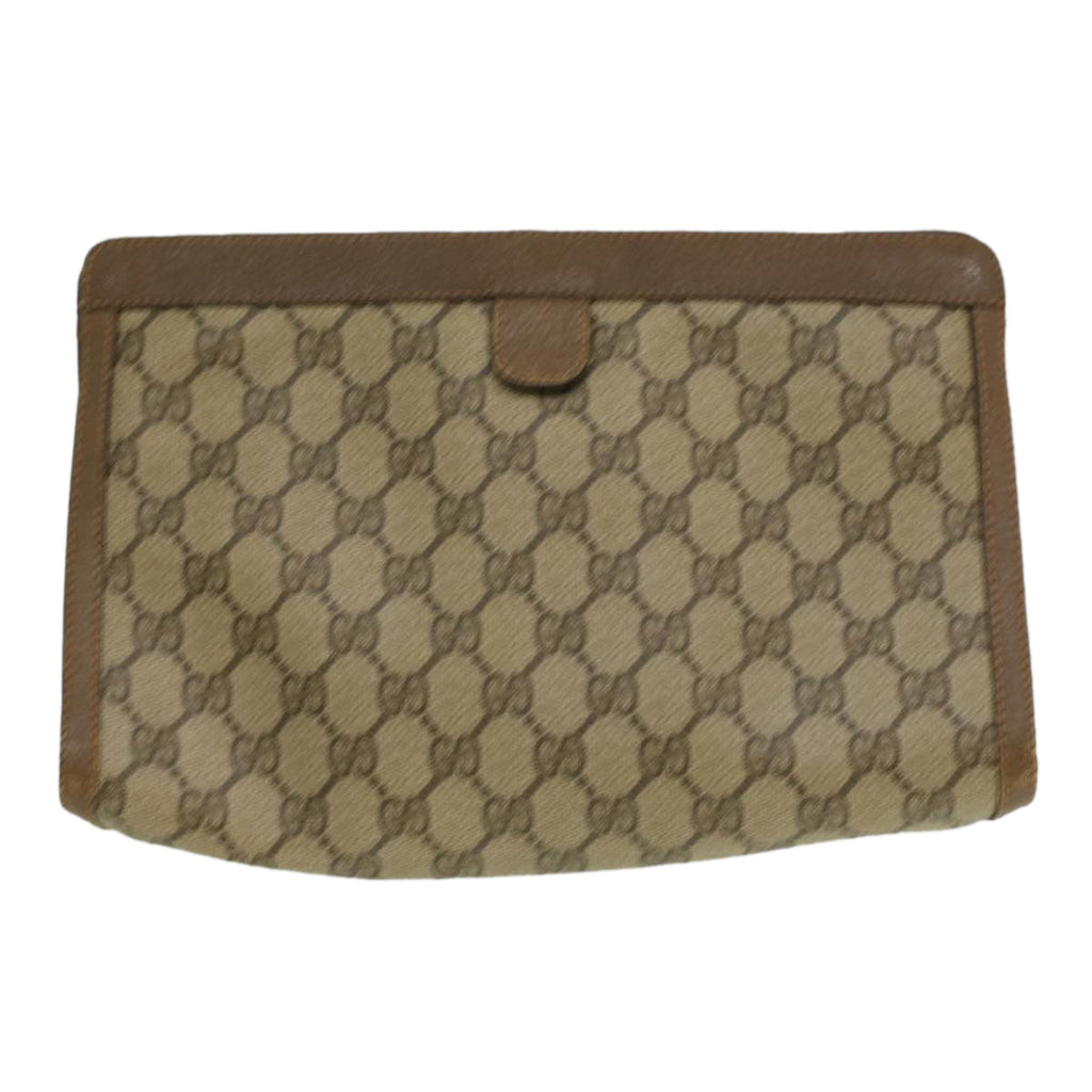 GUCCI Web Sherry Line GG Canvas Clutch Bag PVC Leather Beige Green th3181