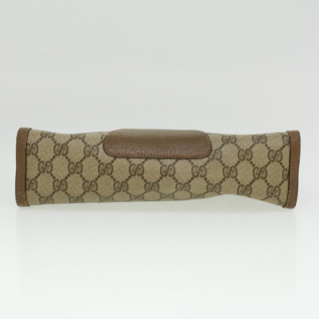 GUCCI Web Sherry Line GG Canvas Clutch Bag PVC Leather Beige Green th3181